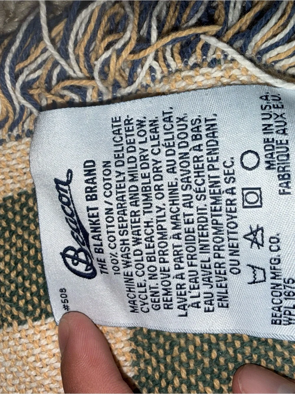 Beacon Woven Blanket Label - Beige, Navy & Tan